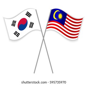 South Korean and Malaysian crossed flags. South Korea combined with Malaysia isolated on white. Language learning, international business or travel concept.
