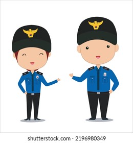 South Korean Police Officer Cartoon Vector