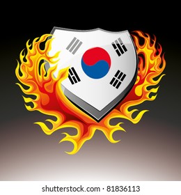 south korean shield in flame