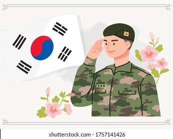 South Korean soldier illustration. Patriotic image. An illustration celebrating June 25th history.