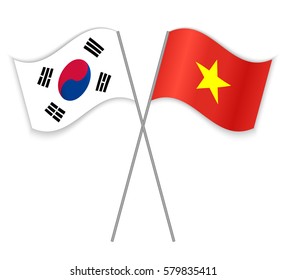 South Korean and Vietnamese crossed flags. South Korea combined with Vietnam isolated on white. Language learning, international business or travel concept.