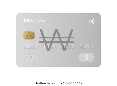 South Korean won bank credit card isolated on white background. Vector illustration, mockup.