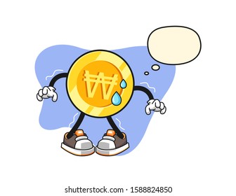 South korean won gold coin scare with thought bubble cartoon. Mascot Character vector.