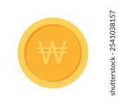 South Korean Won Gold currency coin flat icon design illustrations 