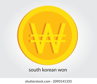 South korean won golden vector illustration. South korean won money currency