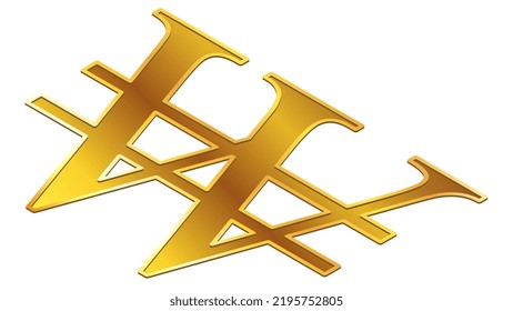 South Korean won KRW currency golden sign isometric top view isolated on white background. Currency of the Republic of Korea. Vector design element.