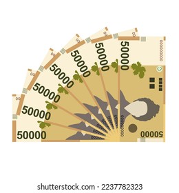 South Korean Won Vector Illustration. South Korea money set bundle banknotes. Paper money 50000 KRW. Flat style. Isolated on white background. Simple minimal design.
