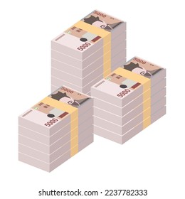 South Korean Won Vector Illustration. South Korea money set bundle banknotes. Paper money 5000 KRW. Flat style. Isolated on white background. Simple minimal design.