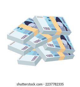 Ilustración del Vector Surcoreano Ganado. Dinero surcoreano conjunto de billetes. Dinero en papel de 1000 KRW. Estilo plano. Aislado sobre fondo blanco. Diseño sencillo y mínimo.