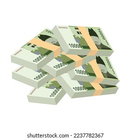 South Korean Won Vector Illustration. South Korea money set bundle banknotes. Paper money 10000 KRW. Flat style. Isolated on white background. Simple minimal design.
