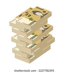 South Korean Won Vector Illustration. South Korea money set bundle banknotes. Paper money 50000 KRW. Flat style. Isolated on white background. Simple minimal design.