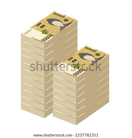 South Korean Won Vector Illustration. South Korea money set bundle banknotes. Paper money 50000 KRW. Flat style. Isolated on white background. Simple minimal design.