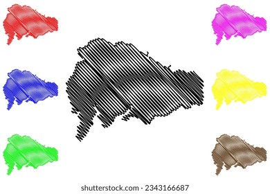 South Lakeland district (United Kingdom of Great Britain and Northern Ireland, ceremonial county Cumbria, England) map vector illustration, scribble sketch South Lakeland map