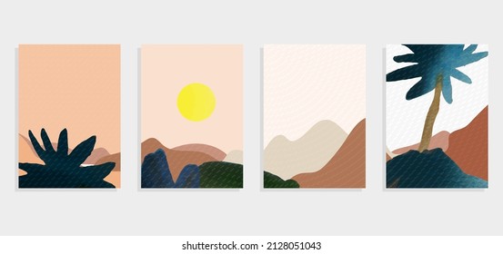 south landscape with hills vector background illustration set