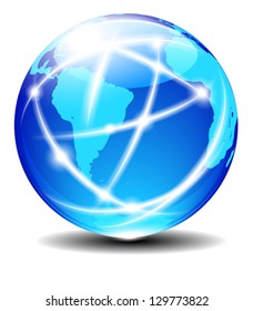 South Latin America Africa Global Communication Planet Data across world with light lines - Elements of this image furnished by NASA - The map was traced manually using the pen tool for maximum detail