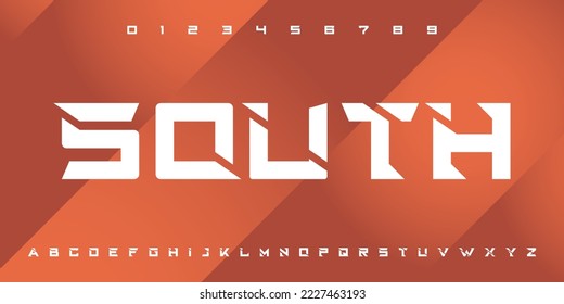 South Modern abstract digital tech font. Logo creative font, type, technology, movie, digital, music, movie. Font and illustration in vector format.