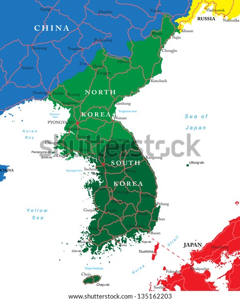 South North Korea Map Stock Vector Royalty Free 135162203