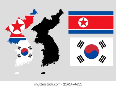 south north korea map flag icon set