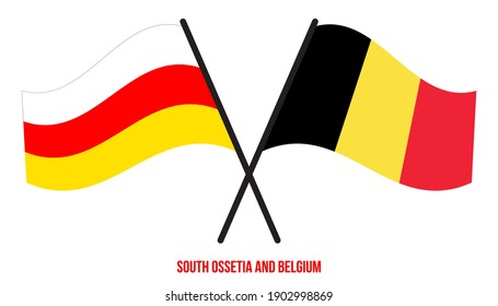 South Ossetia and Belgium Flags Crossed And Waving Flat Style. Official Proportion. Correct Colors.