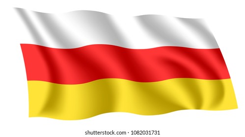 South Ossetia flag. Isolated national flag of Tskhinvali. Waving flag of South Ossetia. Fluttering textile ossetian flag.