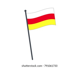 South Ossetia flag. The national flag of South Ossetia on a pole. The waving flag. The sign and symbol of the country. Realistic vector on white.