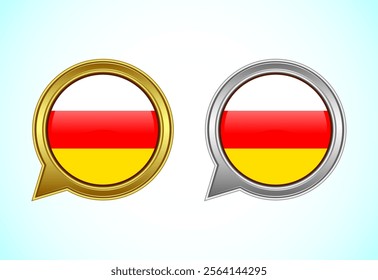 South Ossetia flag speech bubble. Speaking flag icon in gold and silver color