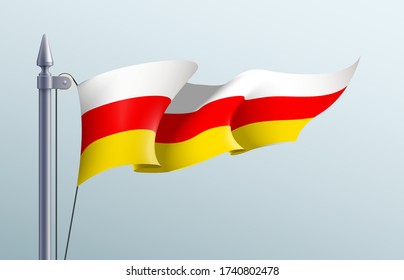 South Ossetia flag state symbol isolated on background national banner. Greeting card National Day of the Republic of South Ossetia the State of Alania. Illustration banner with realistic state flag