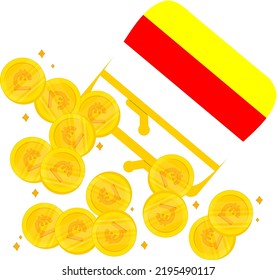 Bandera de Osetia del Sur dibujada a mano, lari georgiano vectorial dibujado a mano
