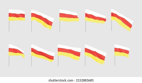 South Ossetia flags. Set of national realistic South Ossetia flags. Vector. 