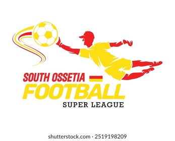 Liga de futebol da Ossétia do Sul, Bola de futebol, Logotipo de futebol, Salto de jogador isolado no fundo branco, Ilustração do vetor