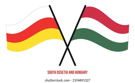 South Ossetia and Hungary Flags Crossed And Waving Flat Style. Official Proportion. Correct Colors.