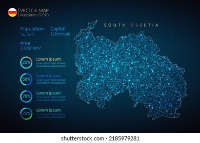 South Ossetia map infographics vector template with abstract geometric mesh polygonal light concept on blue background. Template for diagram, graph, presentation and chart.