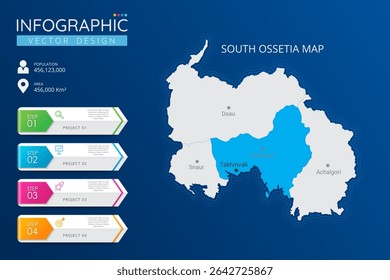 South Ossetia map with location pointer marks. High detailed country map with division, cities and capital infographic template. Vector illustration EPS10
