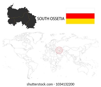South Ossetia map on a world map with flag on white background,Map and National flag of South Ossetia,Vector Illustration Flag and Map of South Ossetia for continue.