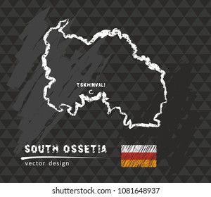 South Ossetia map, vector pen drawing on black background