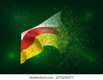 Südossetien auf Vektorgrafik 3D-Flagge auf grünem Hintergrund mit Polygone und Datennummern