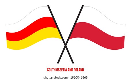 South Ossetia and Poland Flags Crossed And Waving Flat Style. Official Proportion. Correct Colors.