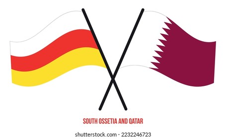 South Ossetia and Qatar Flags Crossed And Waving Flat Style. Official Proportion. Correct Colors.