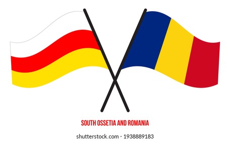 South Ossetia and Romania Flags Crossed And Waving Flat Style. Official Proportion. Correct Colors.
