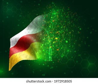 South Ossetia, vector 3d flag on green background with polygons and data numbers
