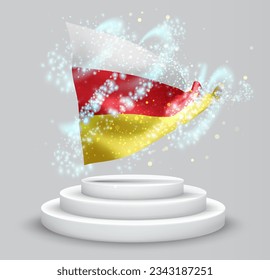South Ossetia, vector 3d flag on the podium surrounded by a whirlwind of magical radiance