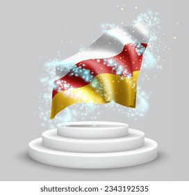 South Ossetia, vector 3d flag on the podium surrounded by a whirlwind of magical radiance
