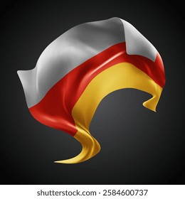 South Ossetia, vector 3d flag with waves on a black background