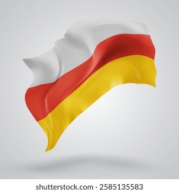 South Ossetia, vector 3d flag with waves on a white background