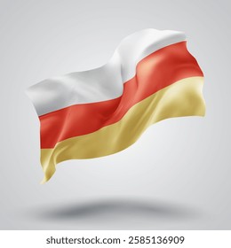 South Ossetia, vector 3d flag with waves on a white background