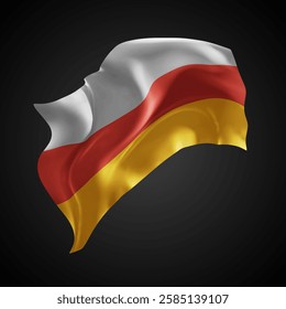 South Ossetia, vector 3d flag with waves on a black background