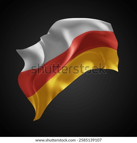 South Ossetia, vector 3d flag with waves on a black background