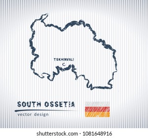 South Ossetia vector chalk drawing map isolated on a white background