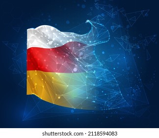 South Ossetia, vector flag, virtual abstract 3D object from triangular polygons on a blue background