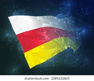Osetia del Sur, bandera vectorial, objeto 3D virtual abstracto de polígonos triangulares sobre un fondo azul